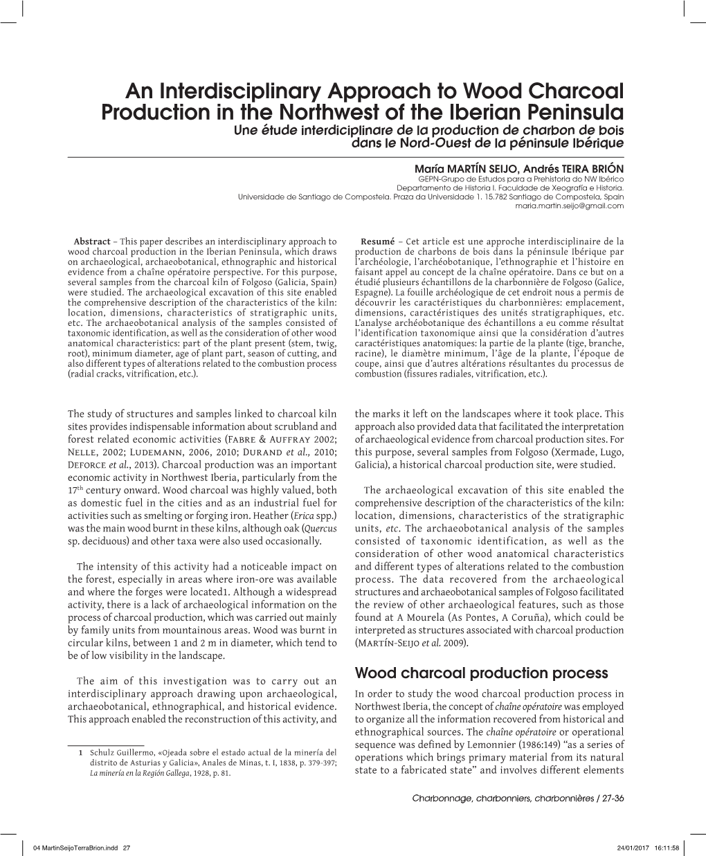 An Interdisciplinary Approach to Wood Charcoal Production in The