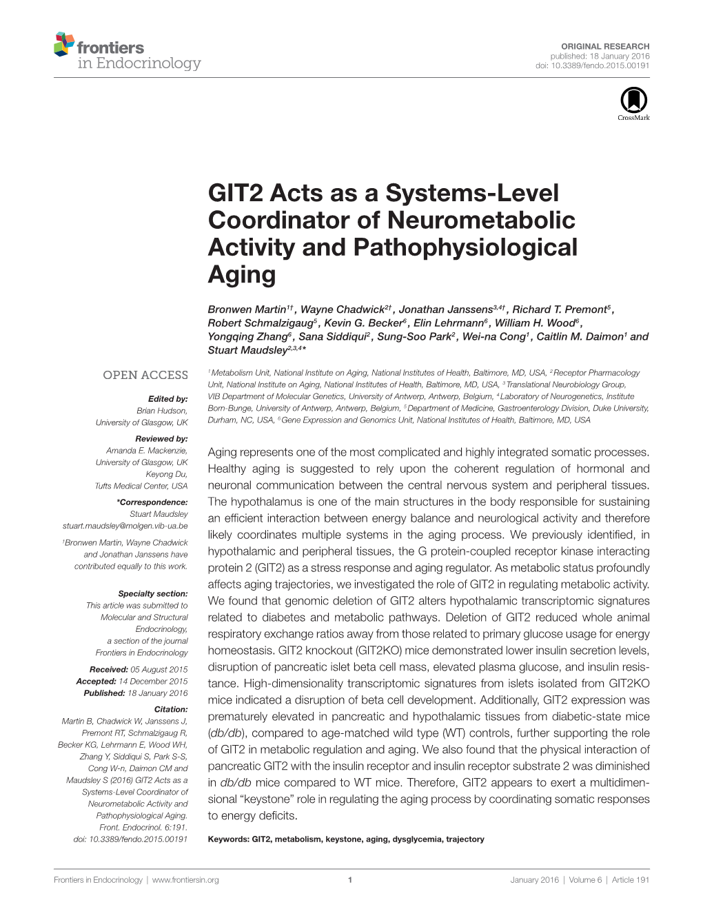 Git2 Acts As a Systems-Level Coordinator of Neurometabolic Activity and Pathophysiological Aging