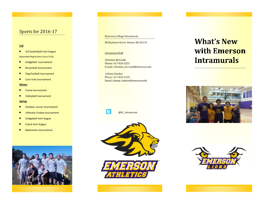 Sports for 2016-17 Emerson College Intramurals