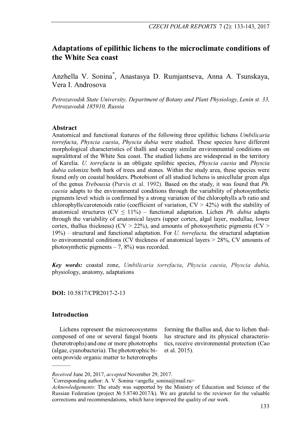 Adaptations of Epilithic Lichens to the Microclimate Conditions of the White Sea Coast