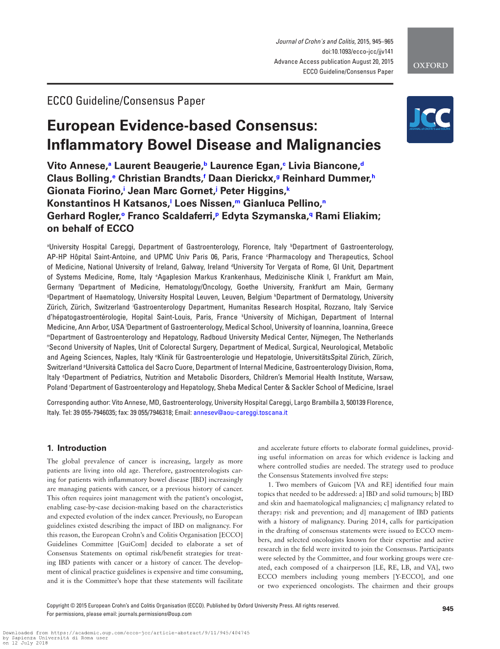 Inflammatory Bowel Disease and Malignancies