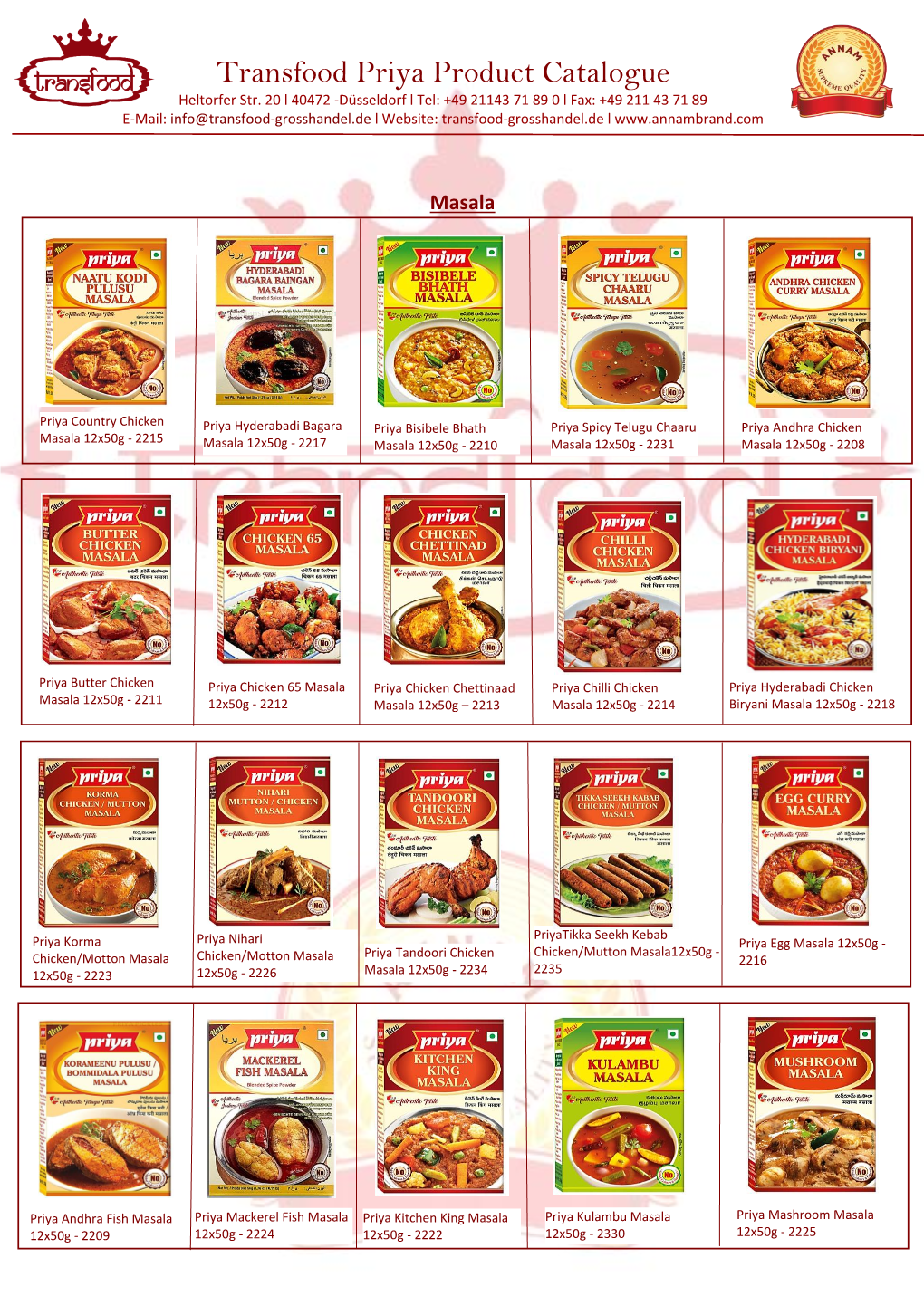 Transfood Priya Product Catalogue Heltorfer Str