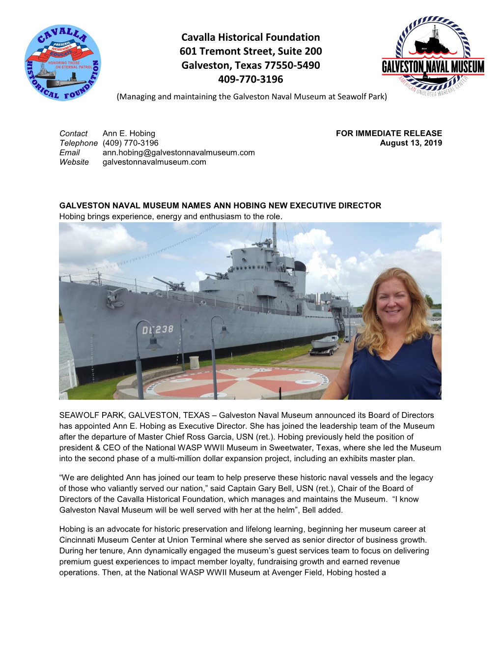 Galveston Naval Museum Announces New Team