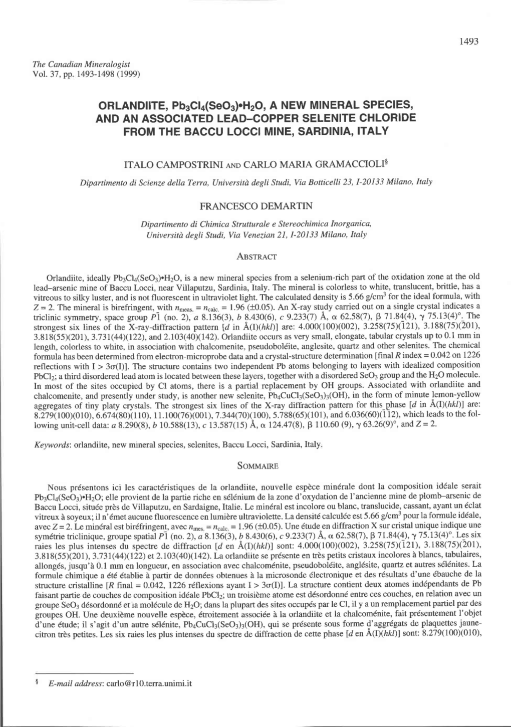 ORLANDIITE, Pb3gla(Seo3)'H2O, a NEW MINERAL SPECIES