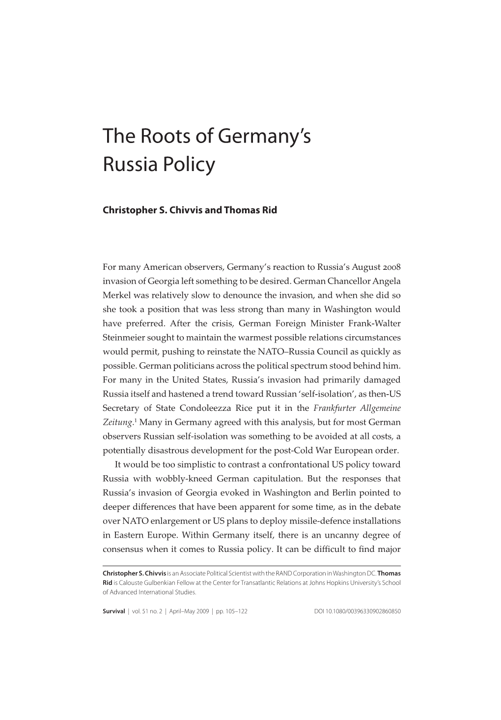 The Roots of Germany's Russia Policy