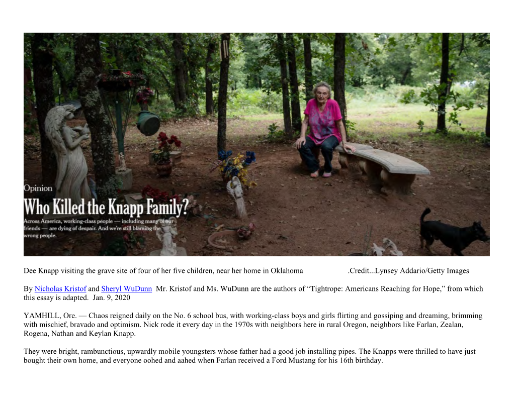 Dee Knapp Visiting the Grave Site of Four of Her Five Children, Near Her Home in Oklahoma .Credit...Lynsey Addario/Getty Images