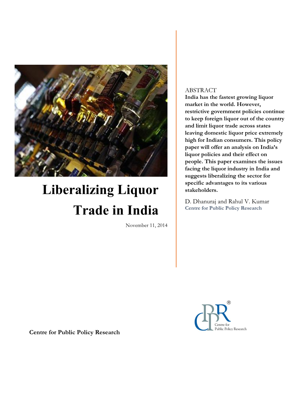 Report on Liberalizing Liquor Trade in India
