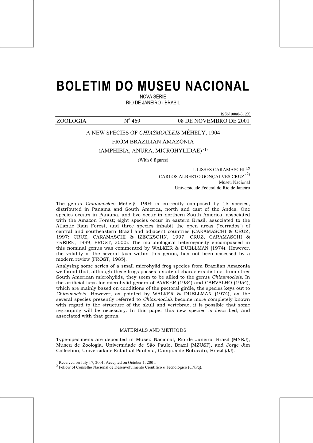 Boletim Do Museu Nacional Nova Série Rio De Janeiro - Brasil