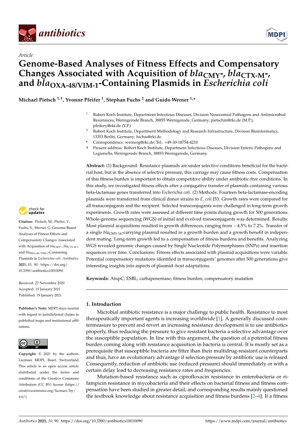 Genome-Based Analyses of Fitness Effects and Compensatory Changes Associated with Acquisition of Blacmy-, Blactx-M-, and Blaoxa