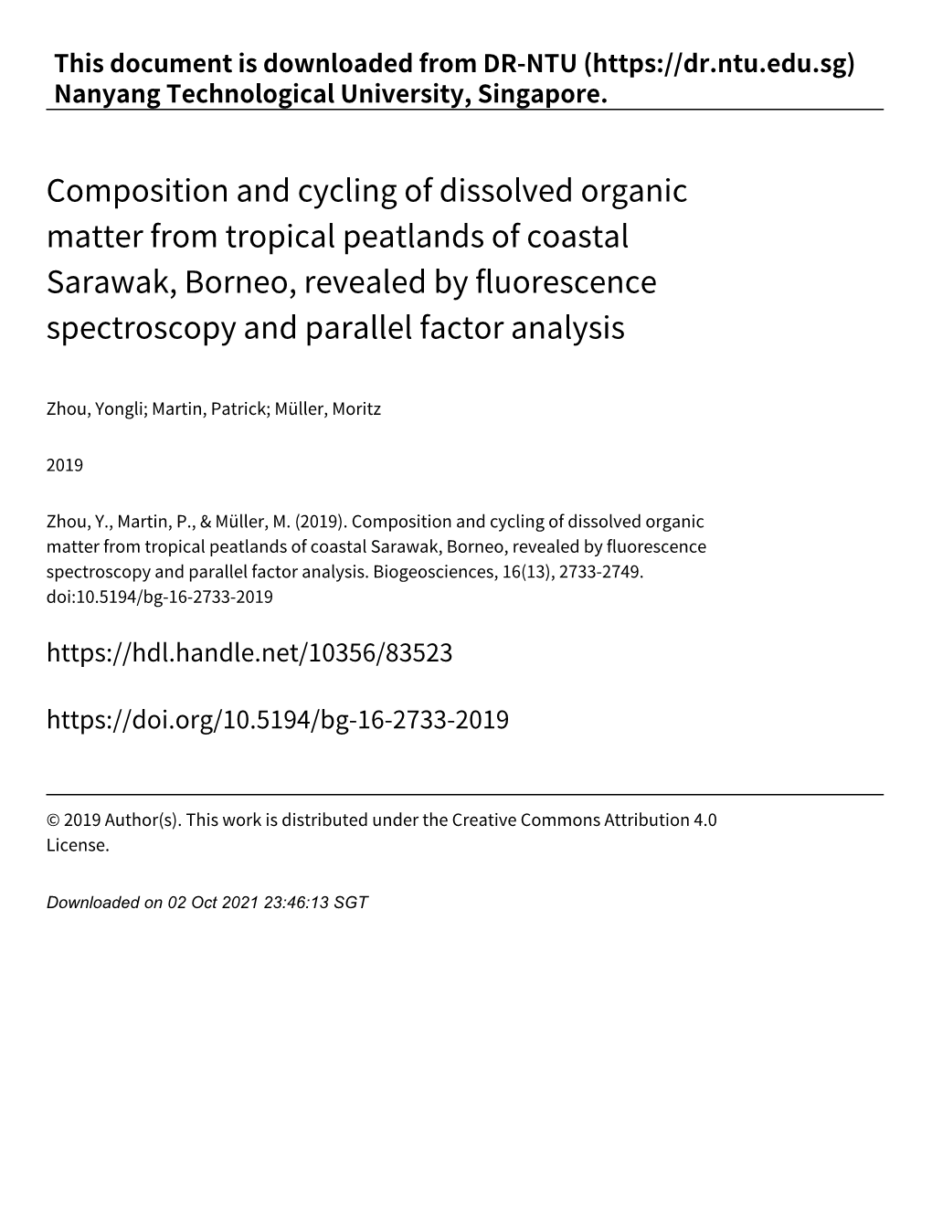 Composition and Cycling of Dissolved Organic Matter from Tropical
