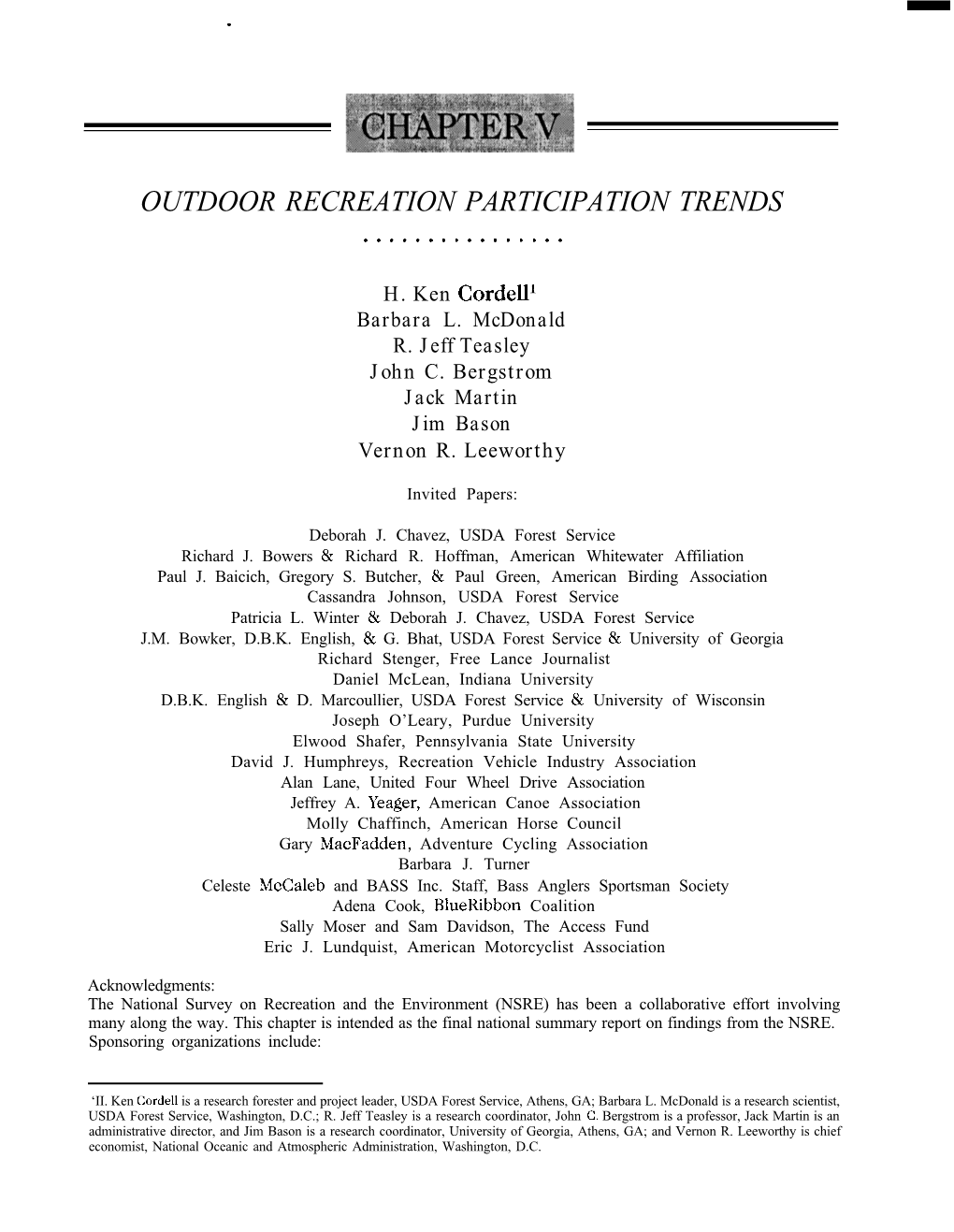 Outdoor Recreation Participation Trends