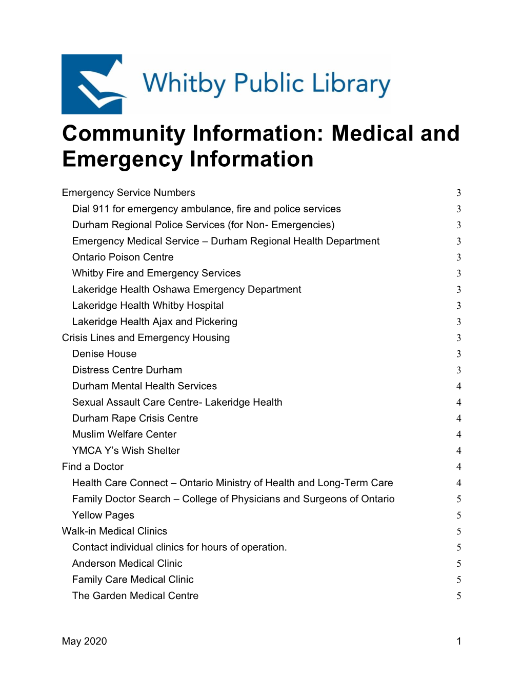 Medical and Emergency Information