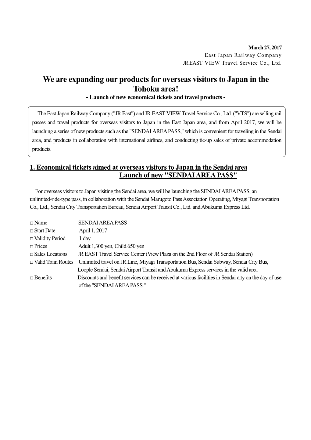 We Are Expanding Our Products for Overseas Visitors to Japan in the Tohoku Area! - Launch of New Economical Tickets and Travel Products