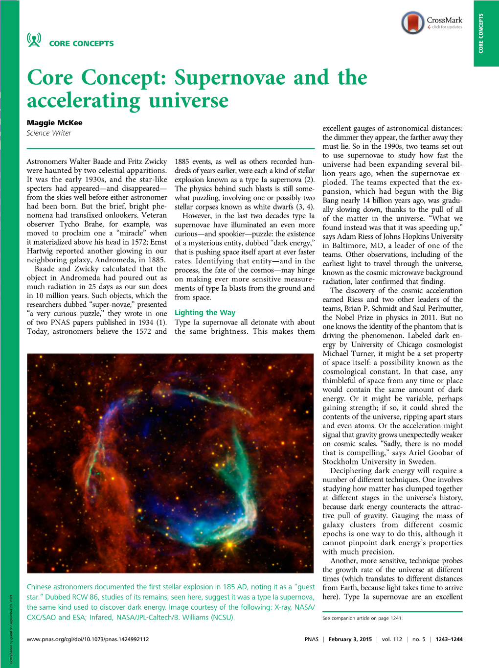 Core Concept: Supernovae and the Accelerating Universe