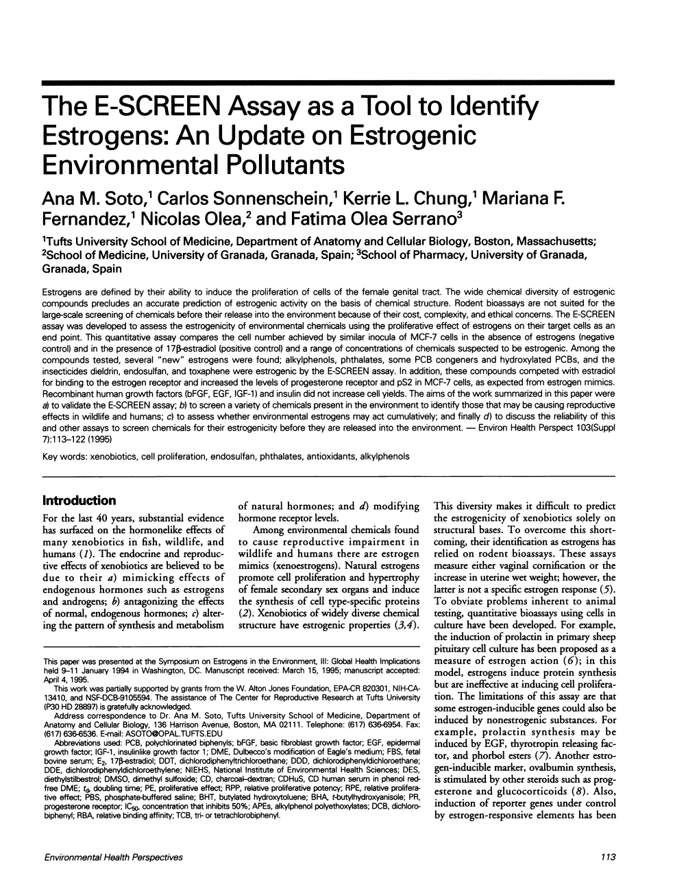 The E-SCREEN Assay As a Tool to Identify Estrogens: an Update on Estrogenic Environmental Pollutants Ana M