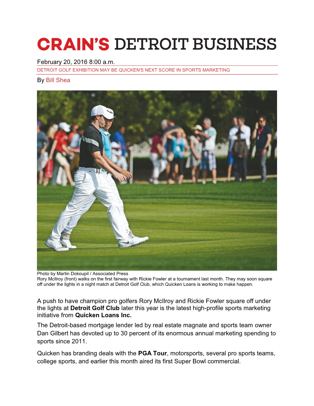 DETROIT GOLF EXHIBITION MAY BE QUICKEN's NEXT SCORE in SPORTS MARKETING by Bill Shea