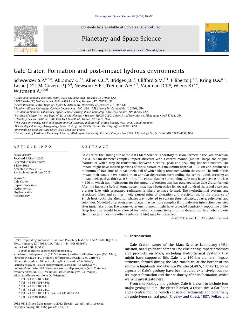 Gale Crater Formation and Post-Impact Hydrous Environments