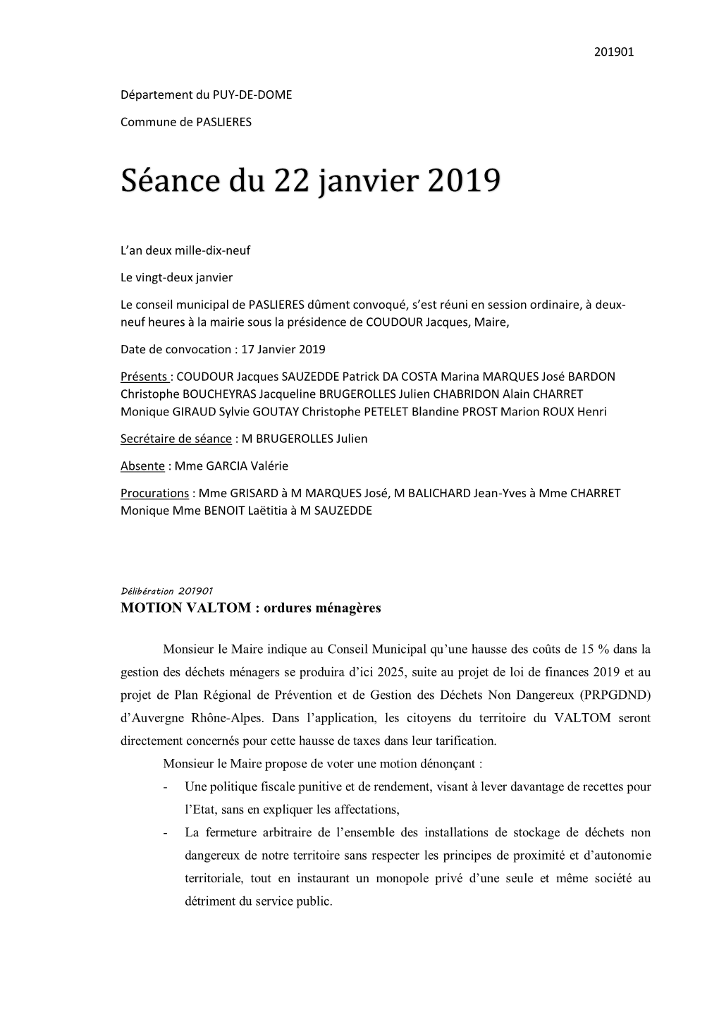 Séance Du 22 Janvier 2019