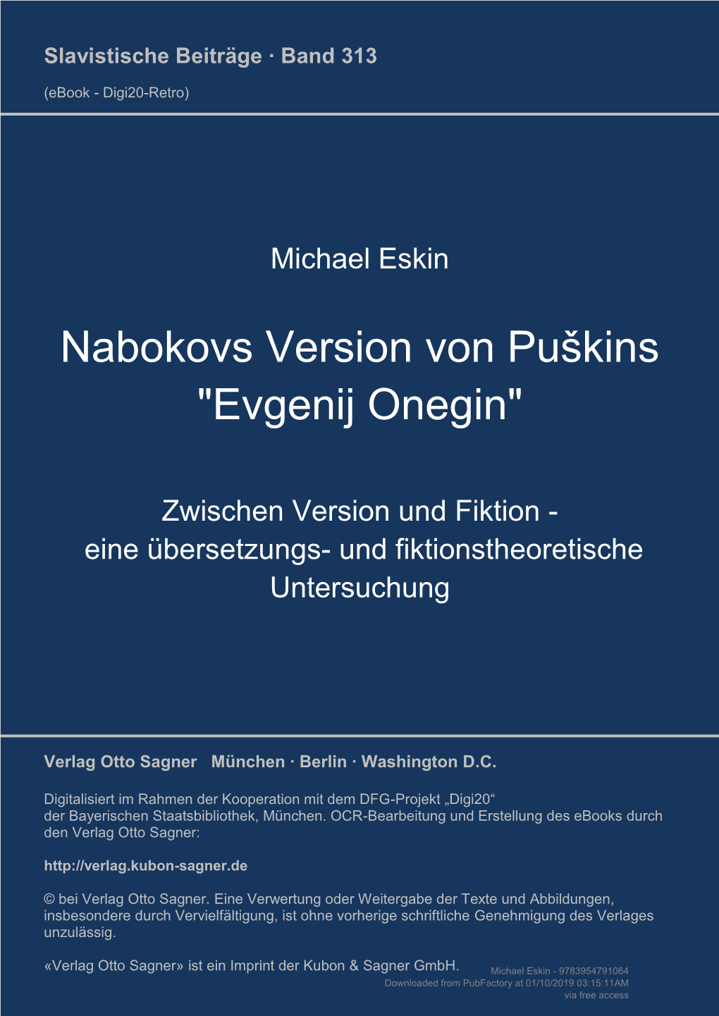 Nabokovs Version Von Puškins "Evgenij Onegin"