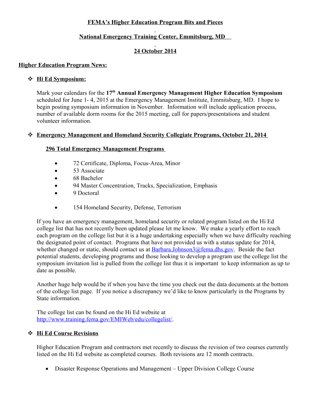 FEMA S Higher Education Program Bits and Pieces s8