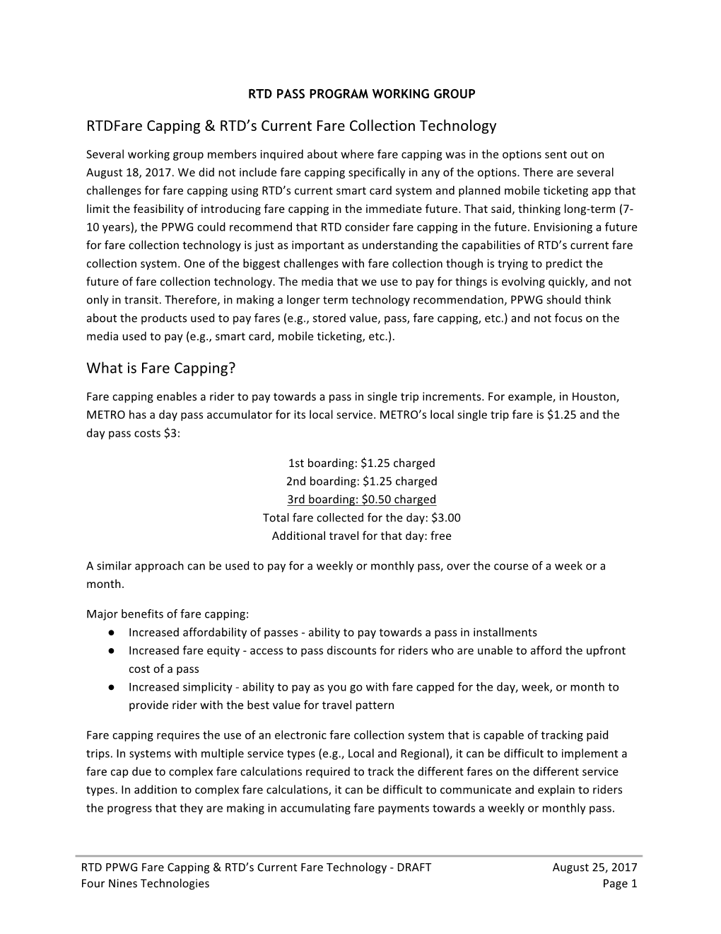 Fare Capping & RTD’S Current Fare Collection Technology