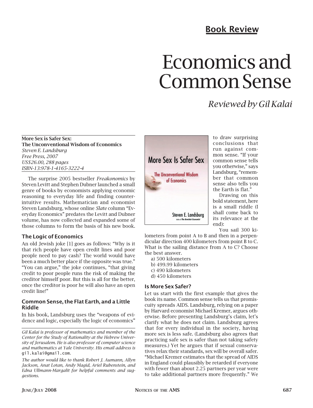 Economics and Common Sense Reviewed by Gil Kalai