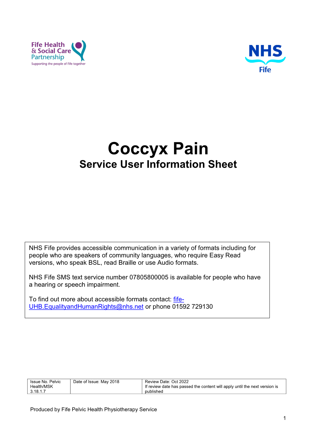 Coccyx Pain Service User Information Sheet