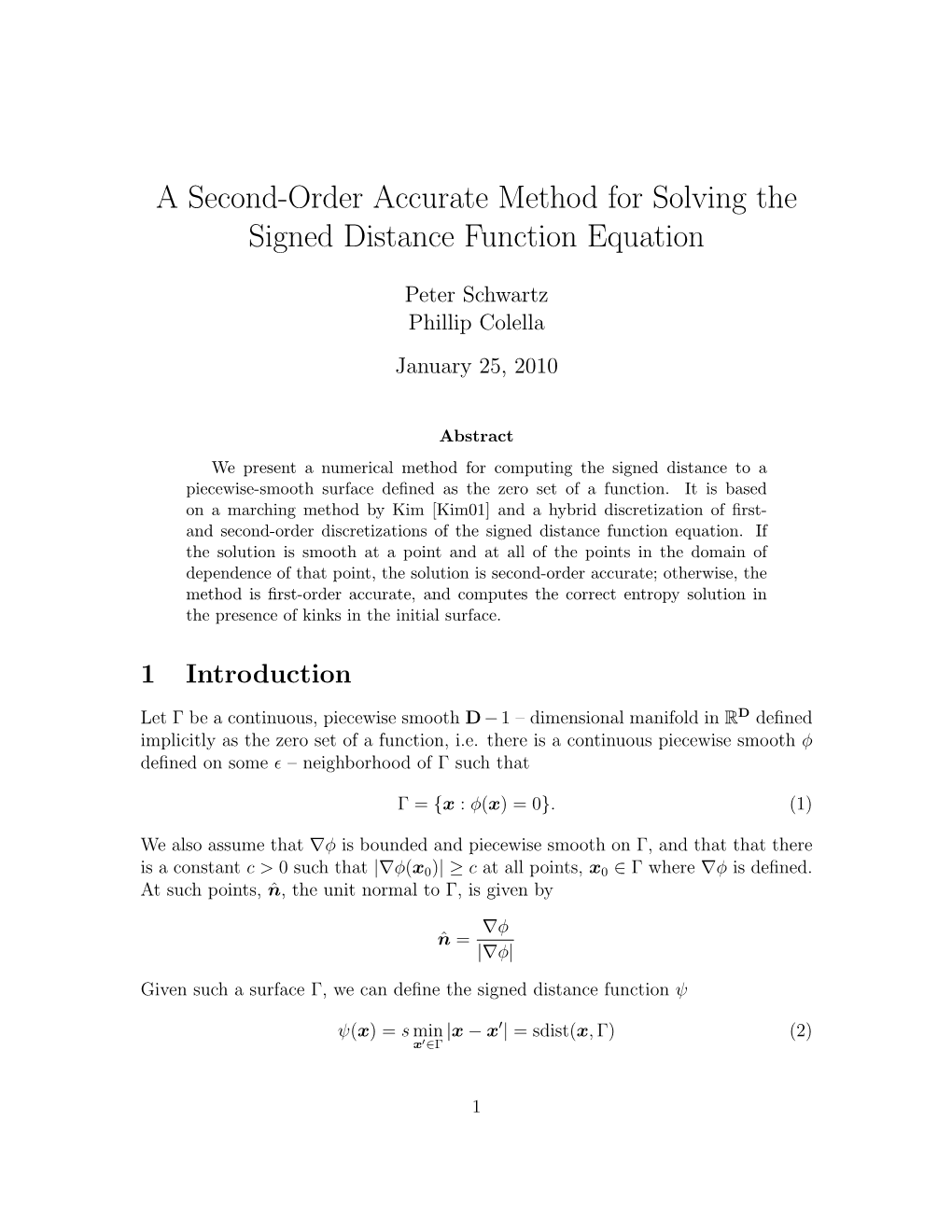 A Second-Order Accurate Method for Solving the Signed Distance Function Equation