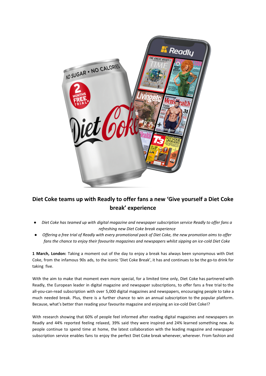 Diet Coke Teams up with Readly to Offer Fans a New ‘Give Yourself a Diet Coke Break’ Experience