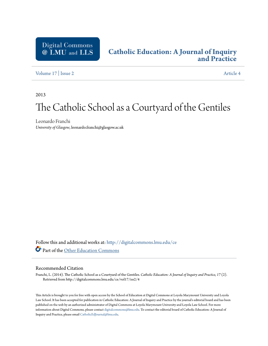 The Catholic School As a Courtyard of the Gentiles 57
