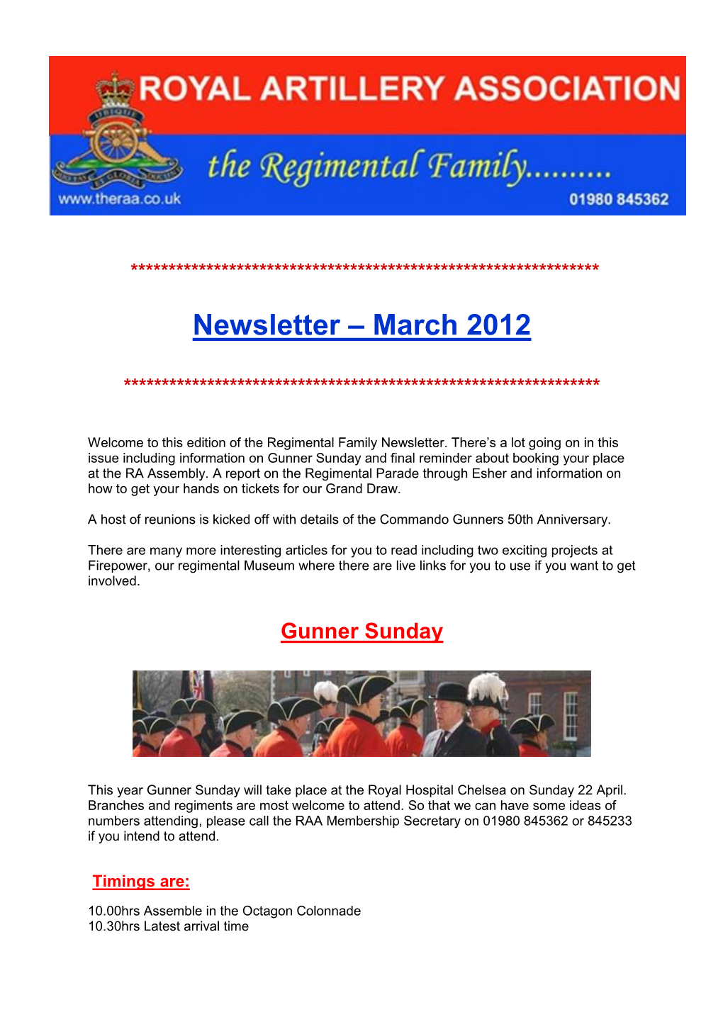 Newsletter – March 2012