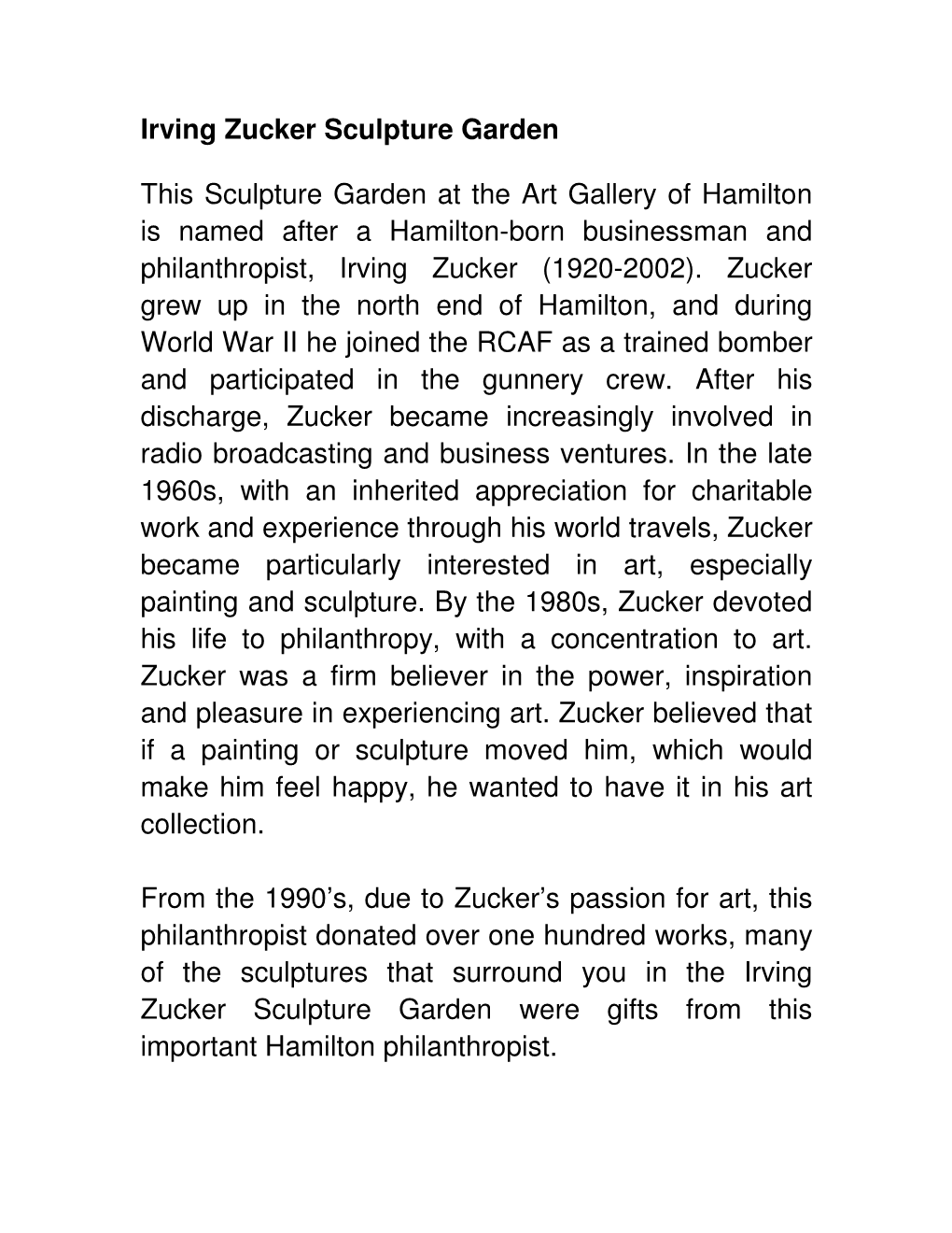 Irving Zucker Sculpture Garden