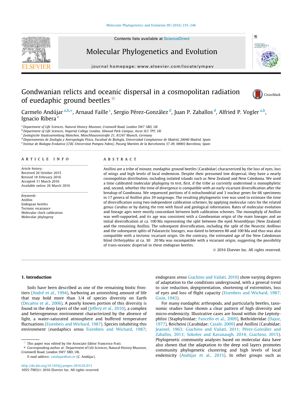 Gondwanian Relicts and Oceanic Dispersal in a Cosmopolitan