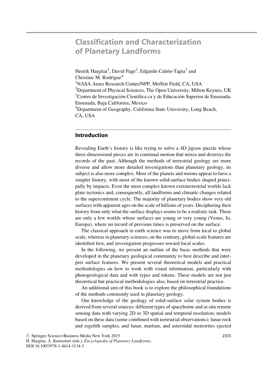 Classification and Characterization of Planetary Landforms