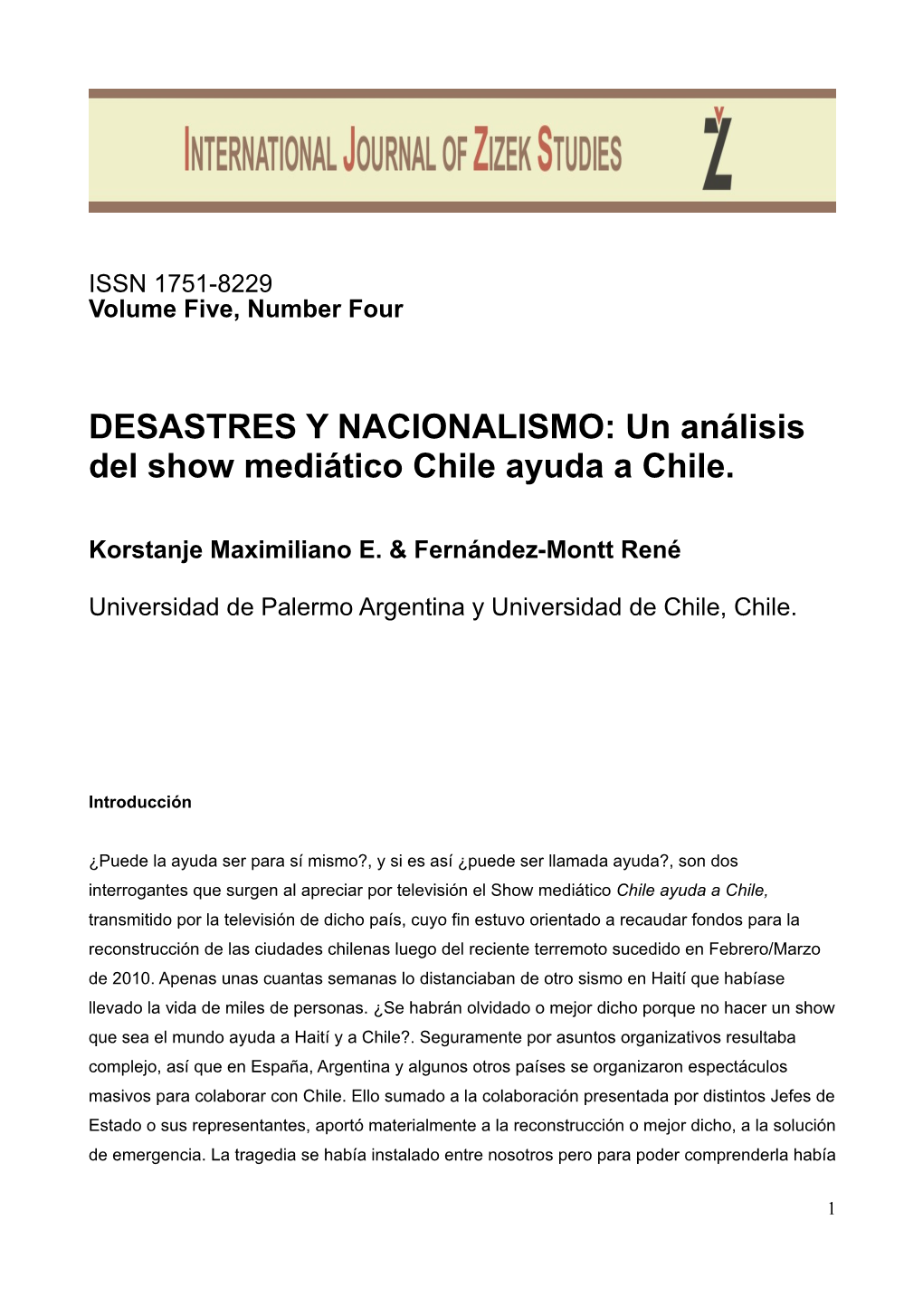 DESASTRES Y NACIONALISMO: Un Análisis Del Show Mediático Chile Ayuda a Chile