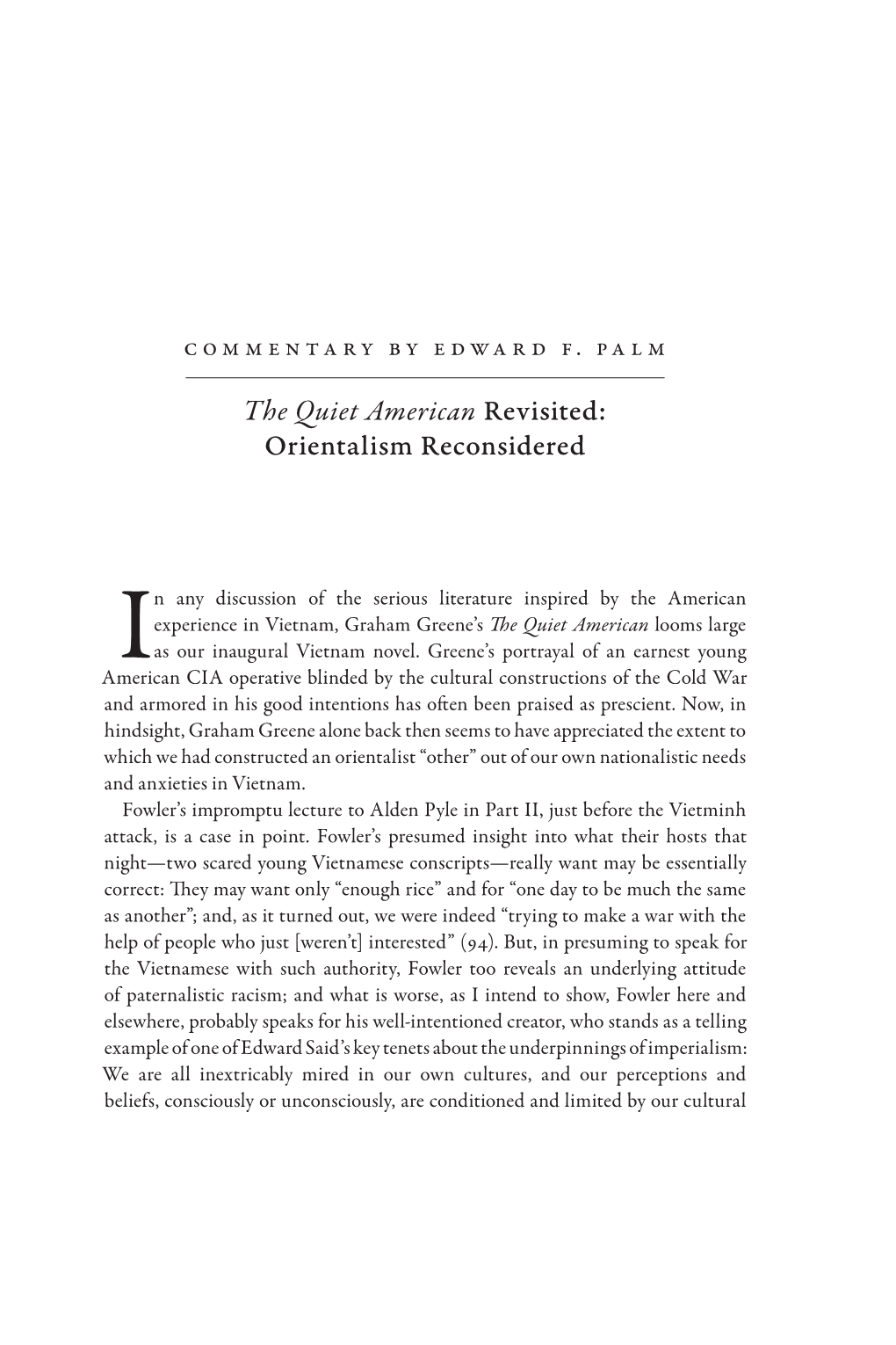 The Quiet American Revisited: Orientalism Reconsidered