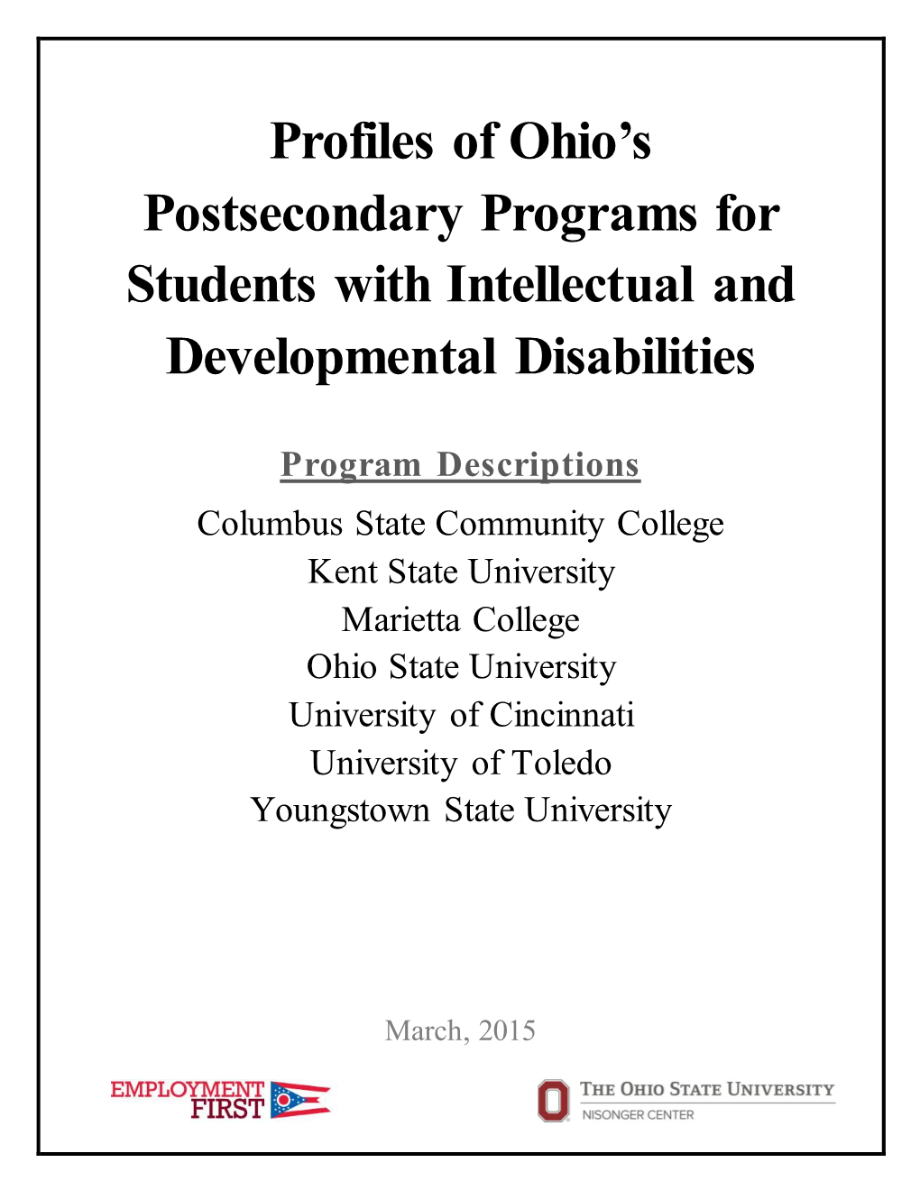 Profiles of Ohio's Postsecondary Programs for Students