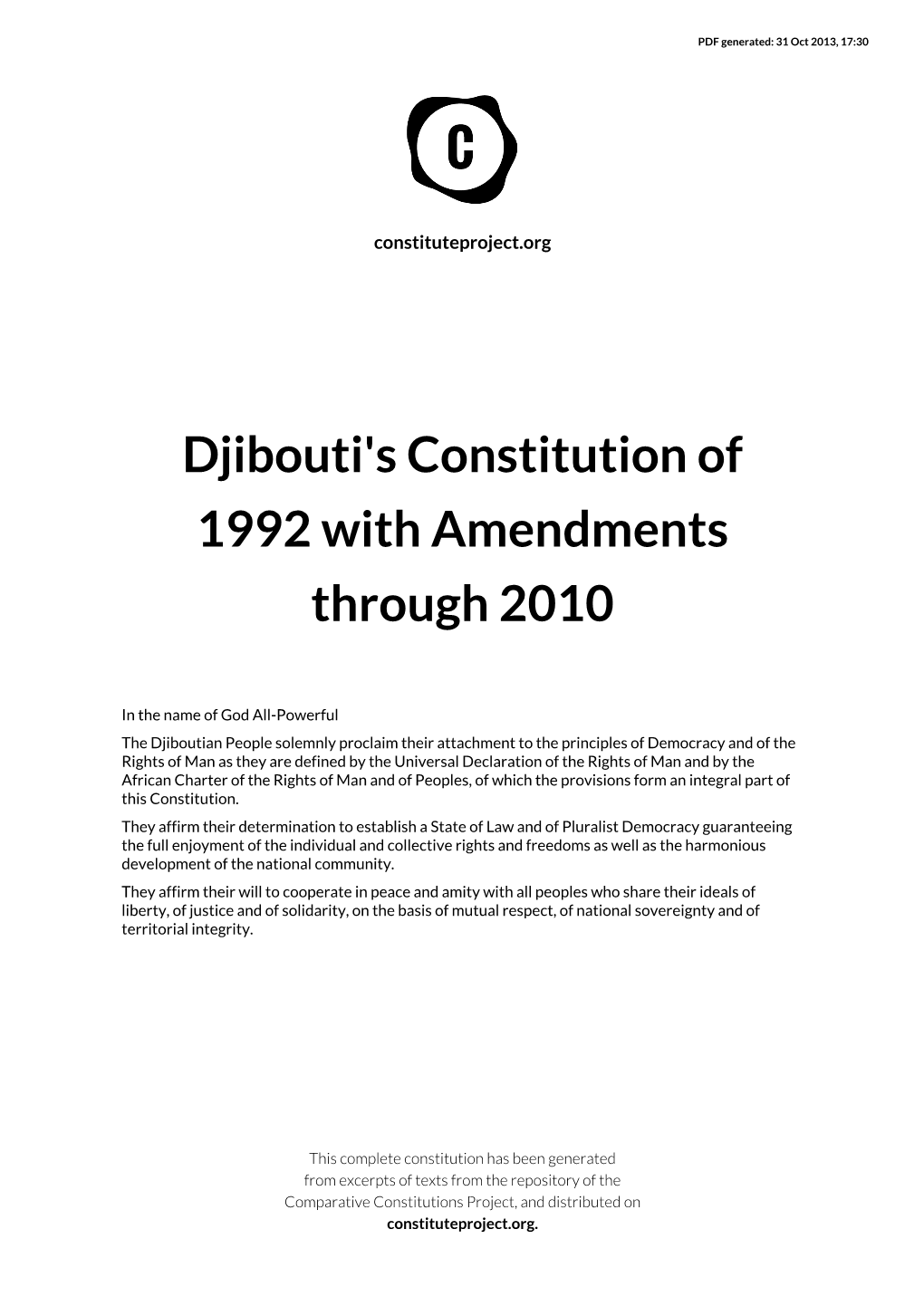 Constitution of the Republic of Djibouti