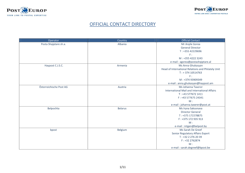 Official Contact Directory