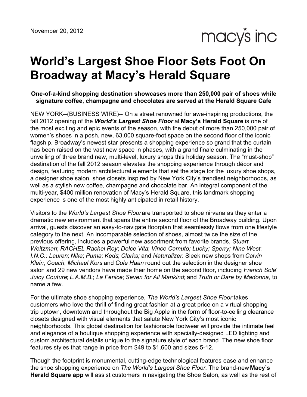 World's Largest Shoe Floor Sets Foot on Broadway at Macy's Herald
