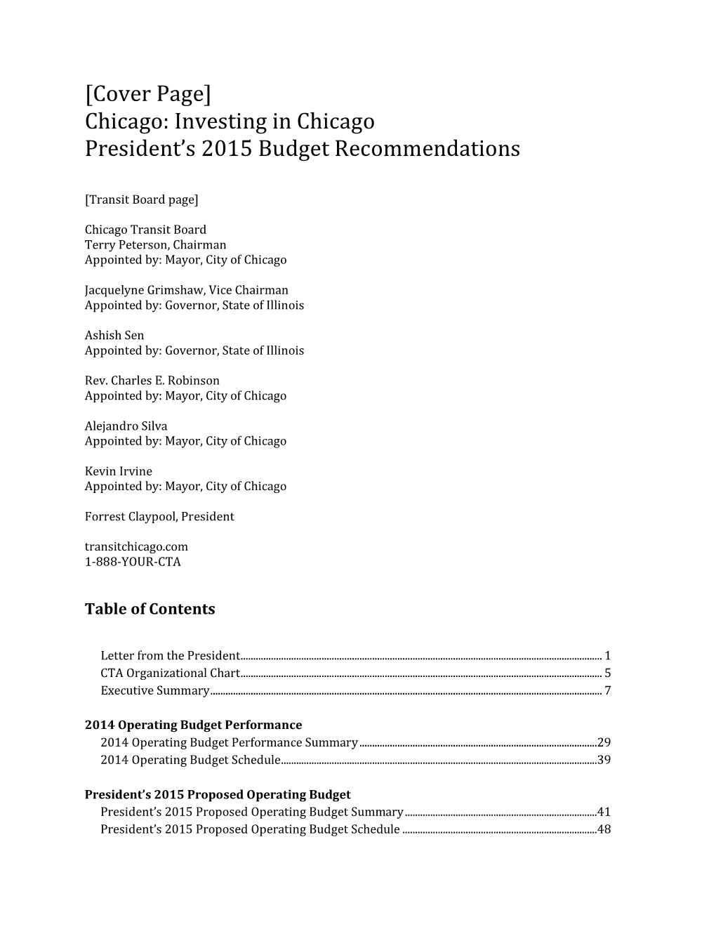 Investing in Chicago President's 2015 Budget Recommendations