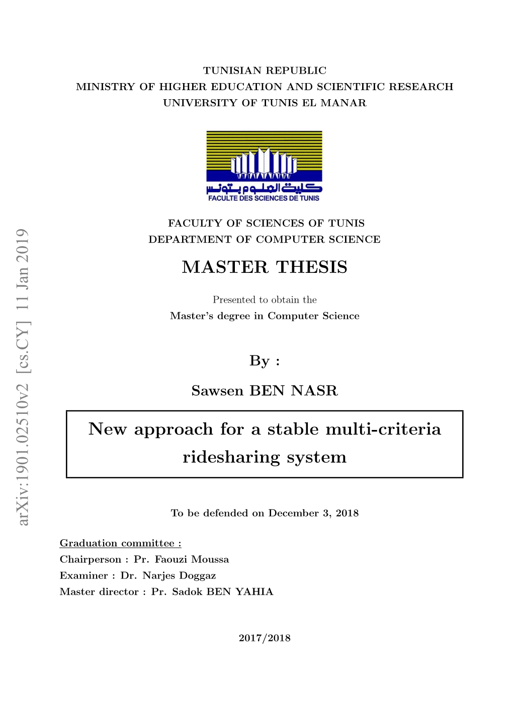 MASTER THESIS New Approach for a Stable Multi-Criteria Ridesharing