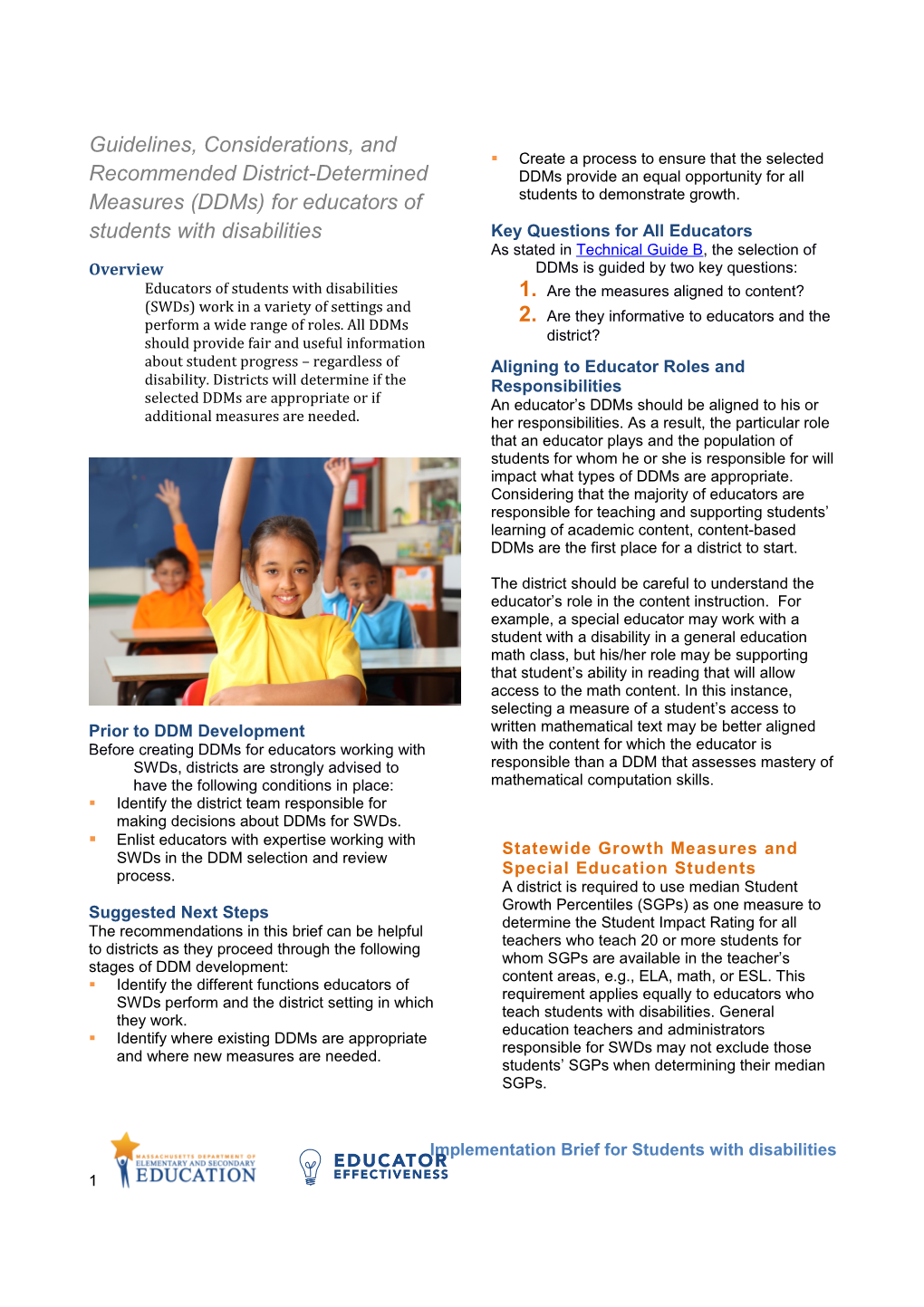 Implementation Brief for Students with Disabilities