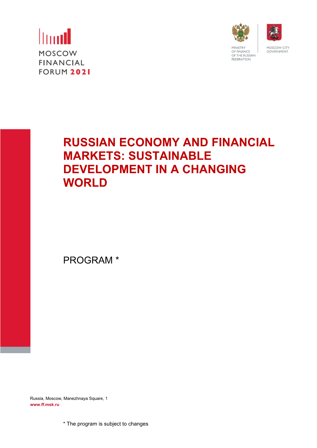 Russian Economy and Financial Markets: Sustainable Development in a Changing World