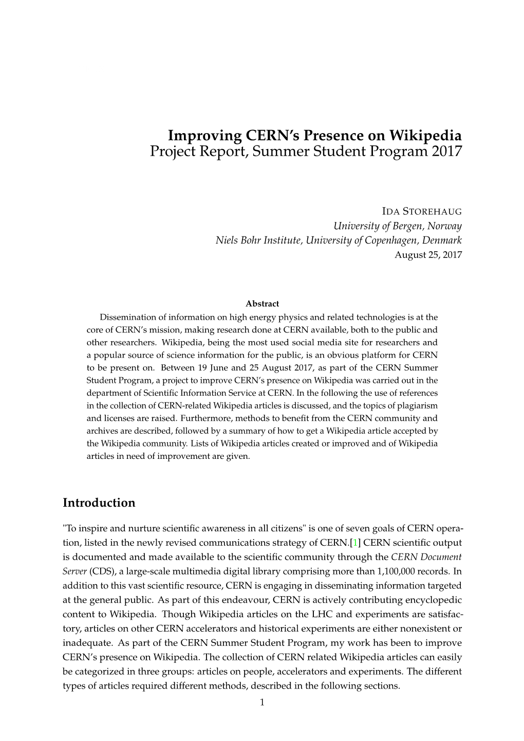 Improving CERN's Presence on Wikipedia Project Report, Summer