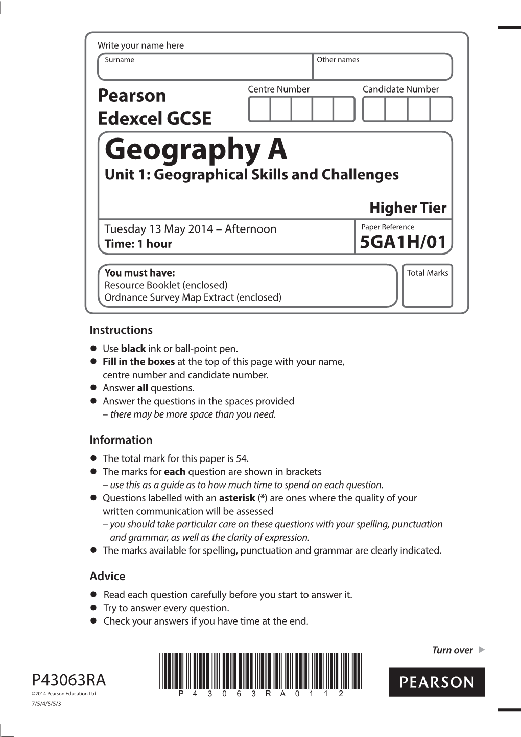 Geography a Unit 1: Geographical Skills and Challenges