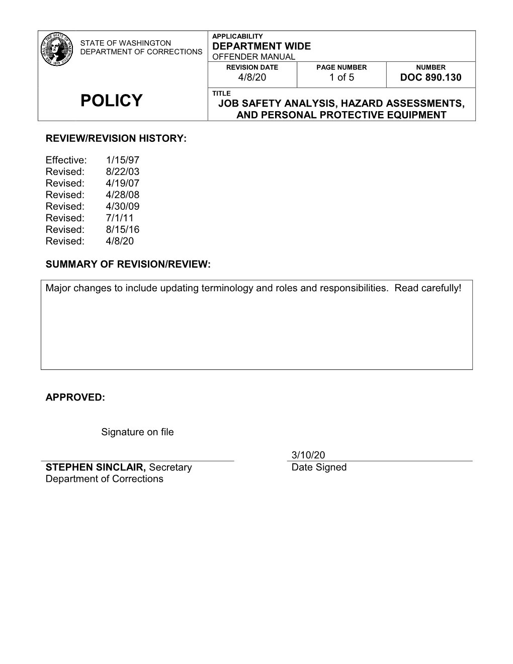 Job Safety Analysis, Hazard Assessments, and Personal Protective Equipment