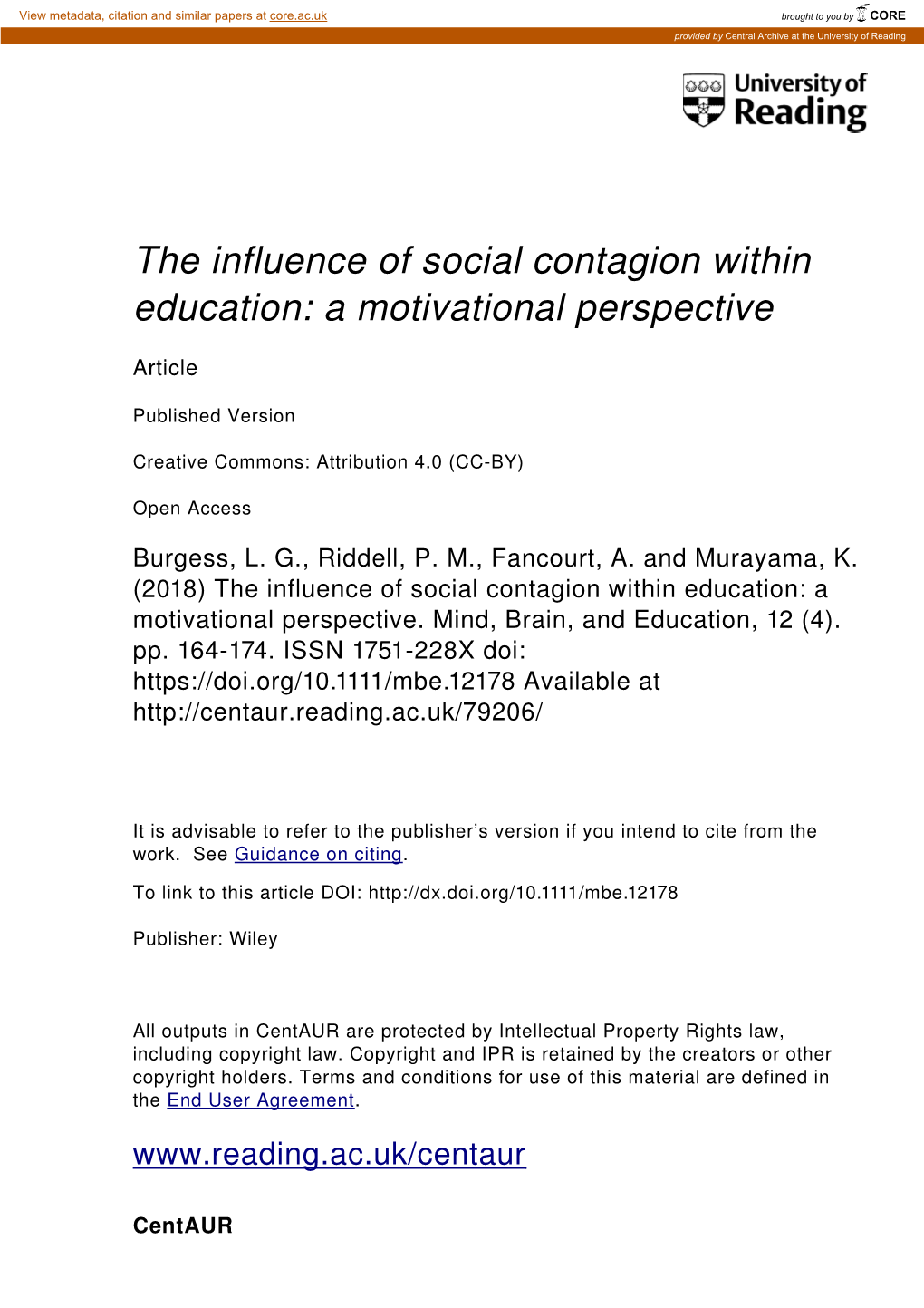 Social Contagion in Education