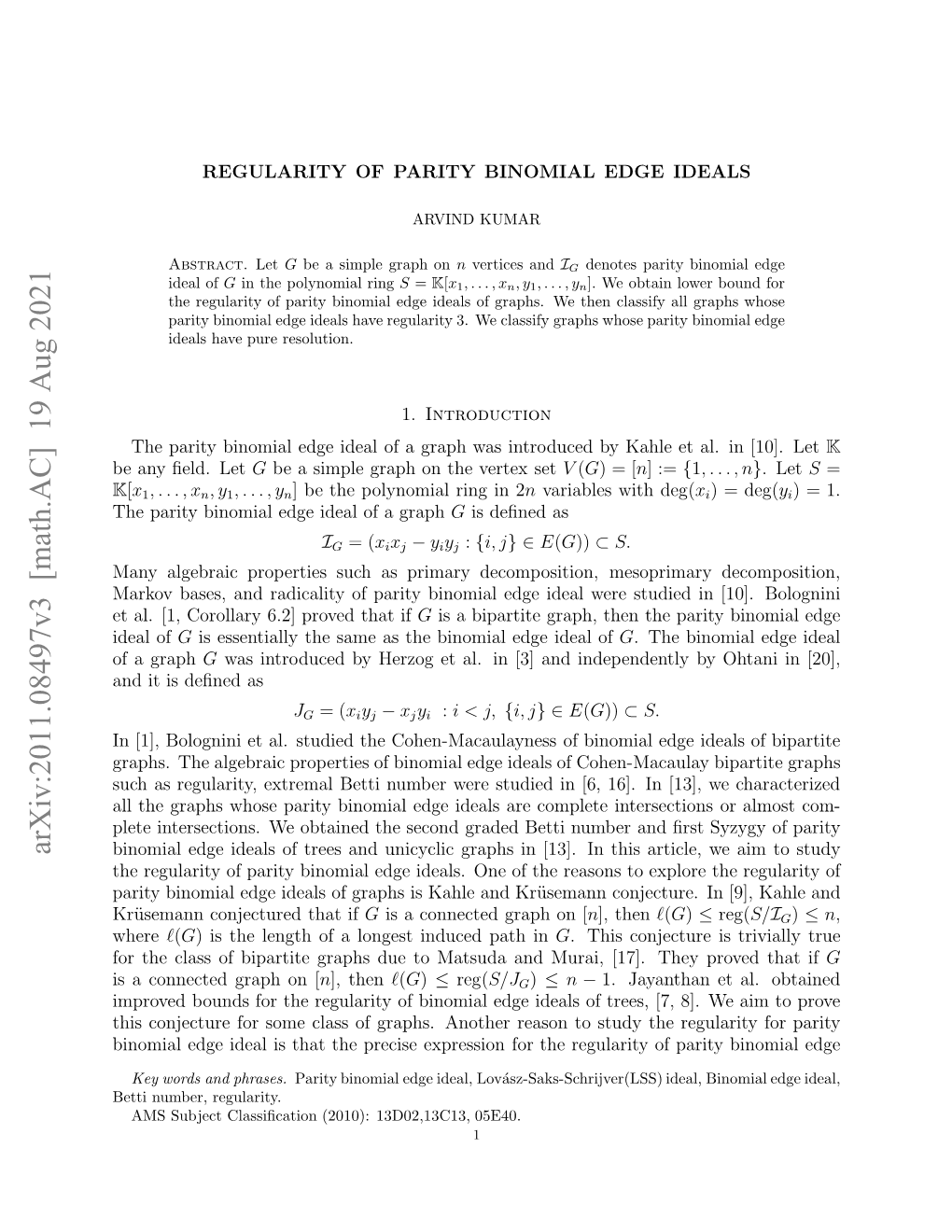 Arxiv:2011.08497V2 [Math.AC] 7 Dec 2020