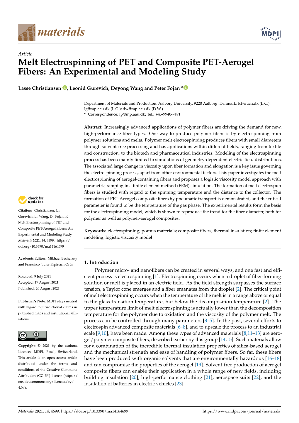 Melt Electrospinning of PET and Composite PET-Aerogel Fibers: an Experimental and Modeling Study